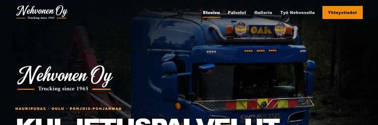 Nehvonen Oy:n verkkosivuston etusivu