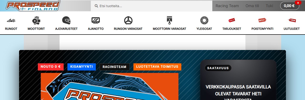 ProSpeed Finlandin verkkokaupan etusivu